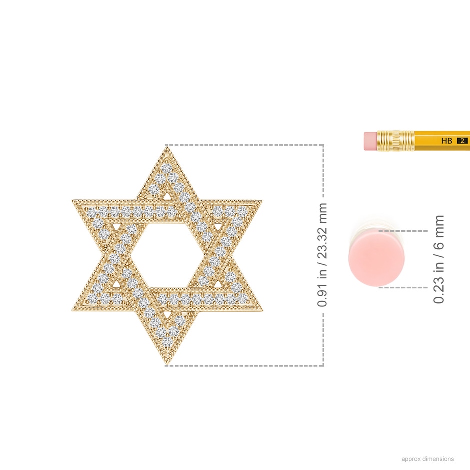 1.05mm HSI2 Star Of David Diamond Pendant with Milgrain in Yellow Gold ruler