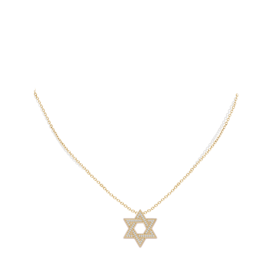 1.05mm HSI2 Star Of David Diamond Pendant with Milgrain in Yellow Gold body-neck