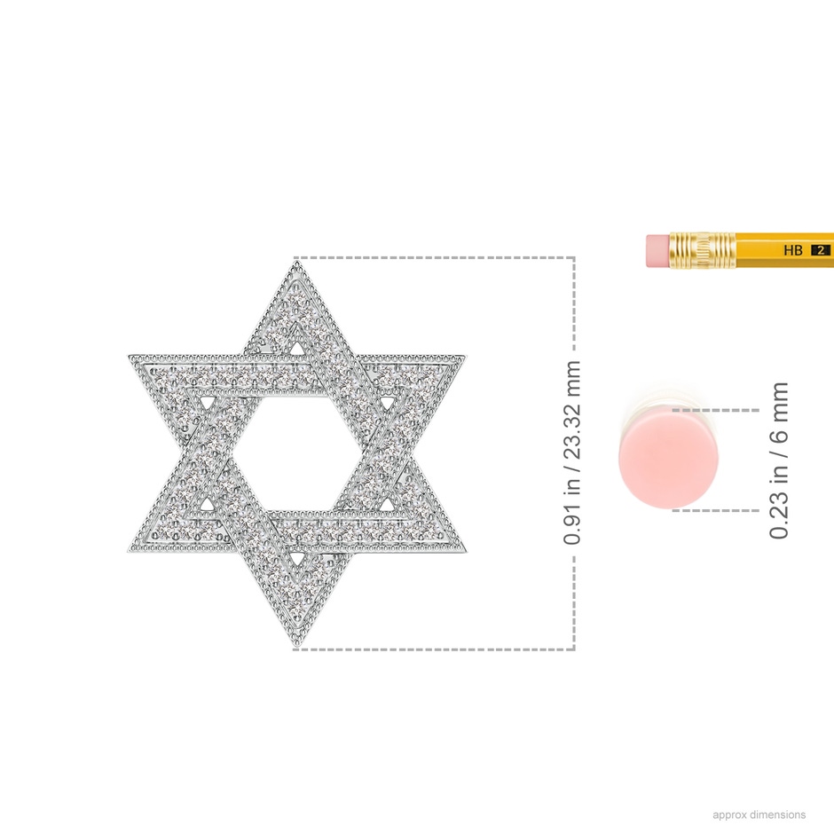 1.05mm IJI1I2 Star Of David Diamond Pendant with Milgrain in 9K White Gold ruler