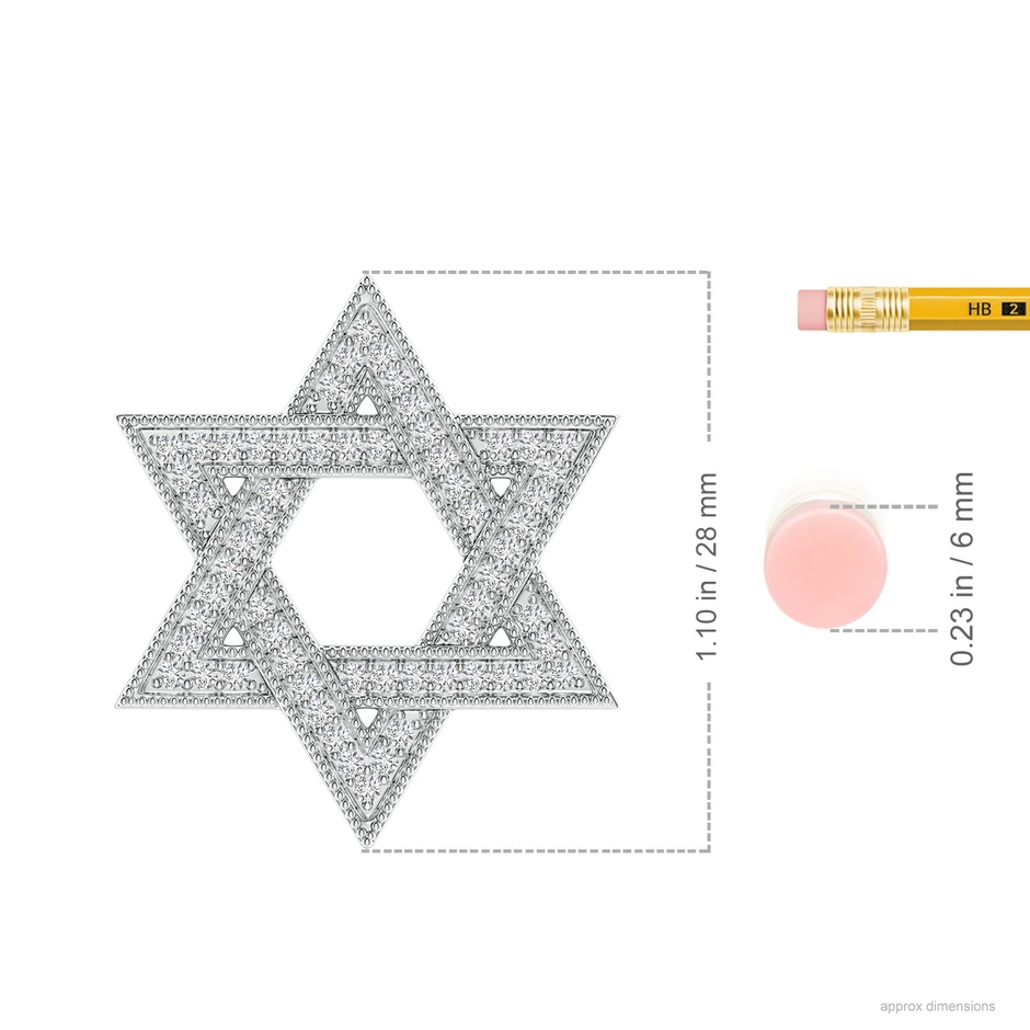 1.2mm HSI2 Star Of David Diamond Pendant with Milgrain in White Gold ruler