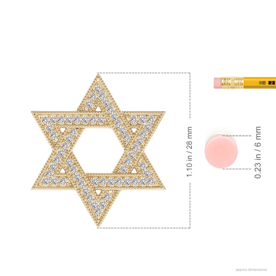 1.2mm IJI1I2 Star Of David Diamond Pendant with Milgrain in Yellow Gold ruler