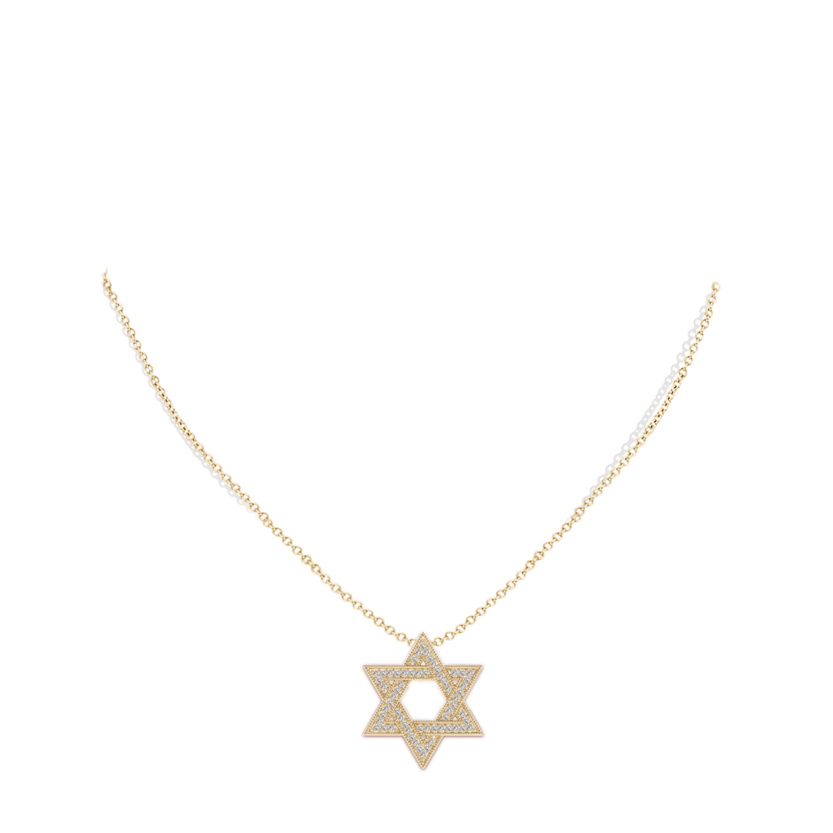 1.2mm IJI1I2 Star Of David Diamond Pendant with Milgrain in Yellow Gold body-neck