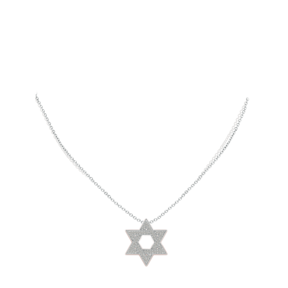 1.2mm KI3 Star Of David Diamond Pendant with Milgrain in 9K White Gold body-neck