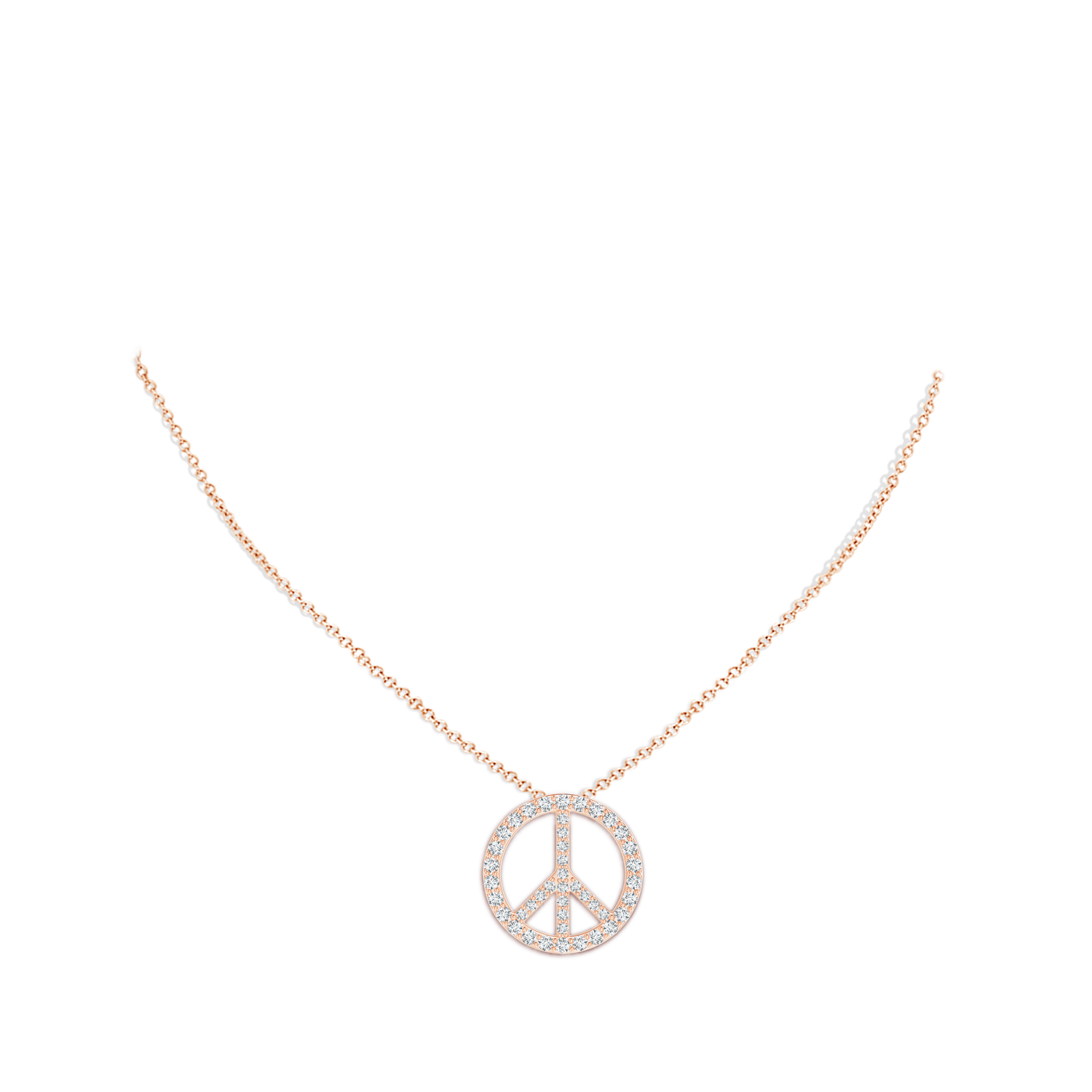 1.3mm GVS2 Prong-Set Diamond Peace Sign Pendant in Rose Gold - body_neck