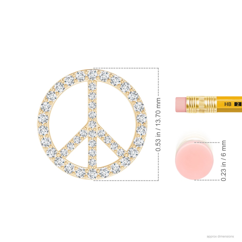 1.3mm GVS2 Prong-Set Diamond Peace Sign Pendant in Yellow Gold ruler