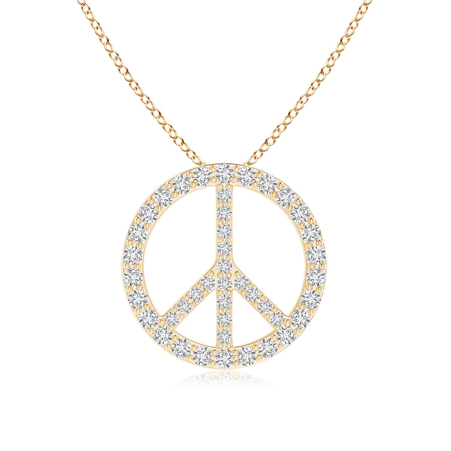 1.3mm HSI2 Prong-Set Diamond Peace Sign Pendant in 18K Yellow Gold