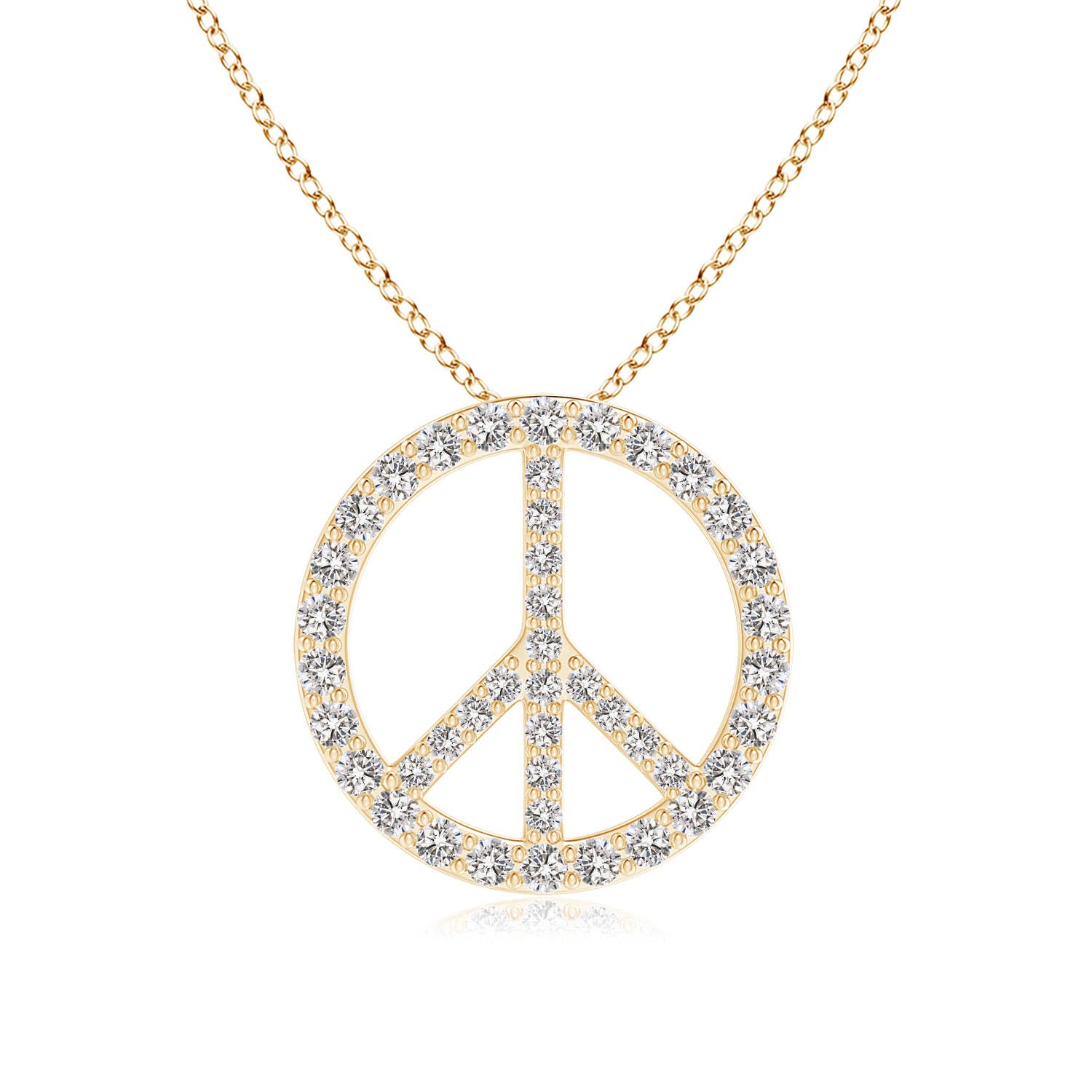 1.3mm IJI1I2 Prong-Set Diamond Peace Sign Pendant in 18K Yellow Gold