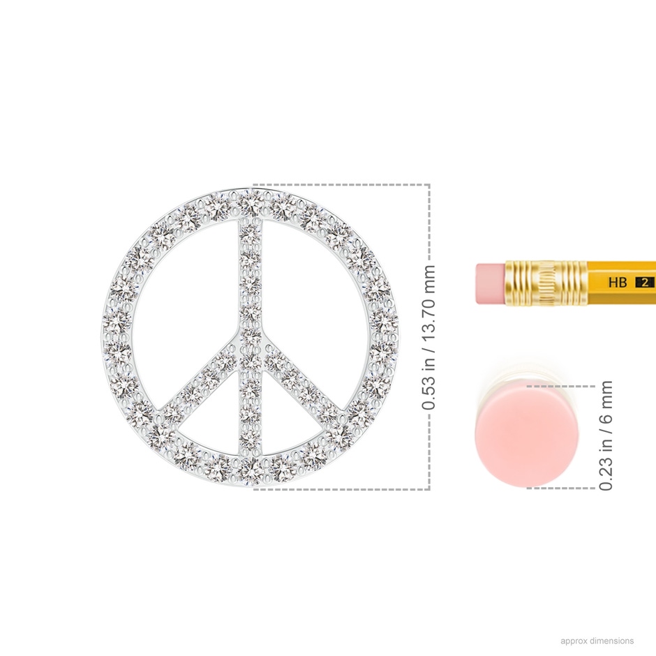 1.3mm IJI1I2 Prong-Set Diamond Peace Sign Pendant in White Gold ruler