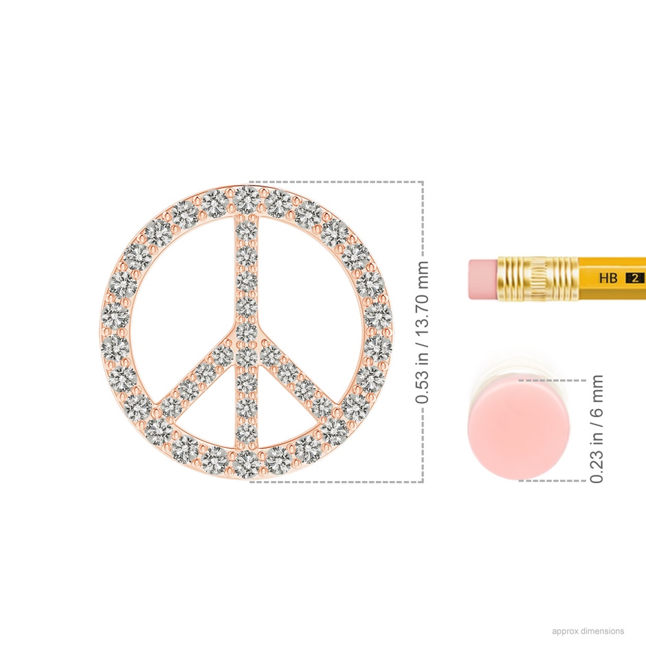 1.3mm KI3 Prong-Set Diamond Peace Sign Pendant in Rose Gold ruler