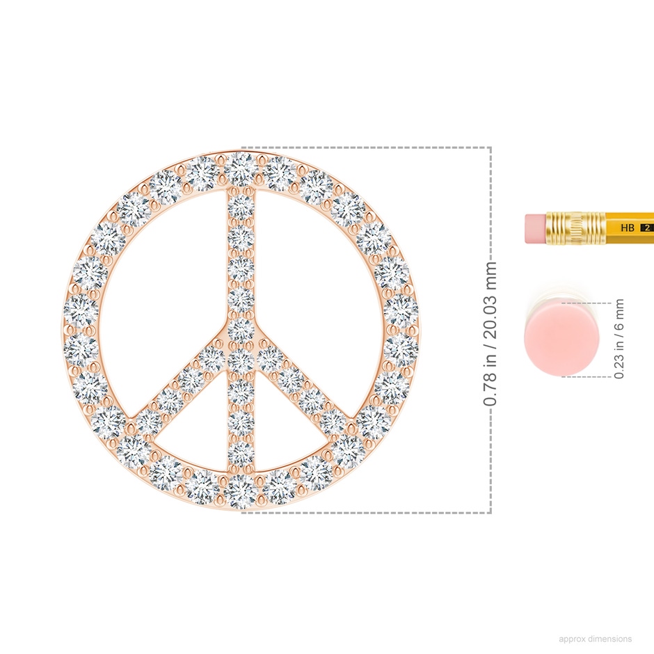 1.9mm GVS2 Prong-Set Diamond Peace Sign Pendant in Rose Gold ruler