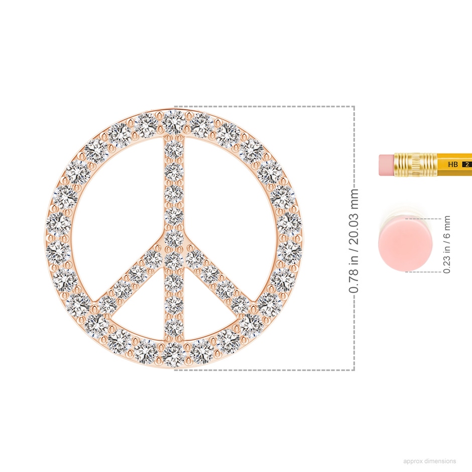 1.9mm IJI1I2 Prong-Set Diamond Peace Sign Pendant in Rose Gold ruler