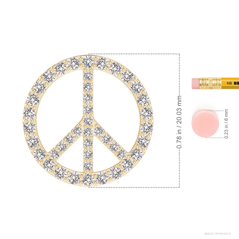 1.9mm IJI1I2 Prong-Set Diamond Peace Sign Pendant in Yellow Gold ruler