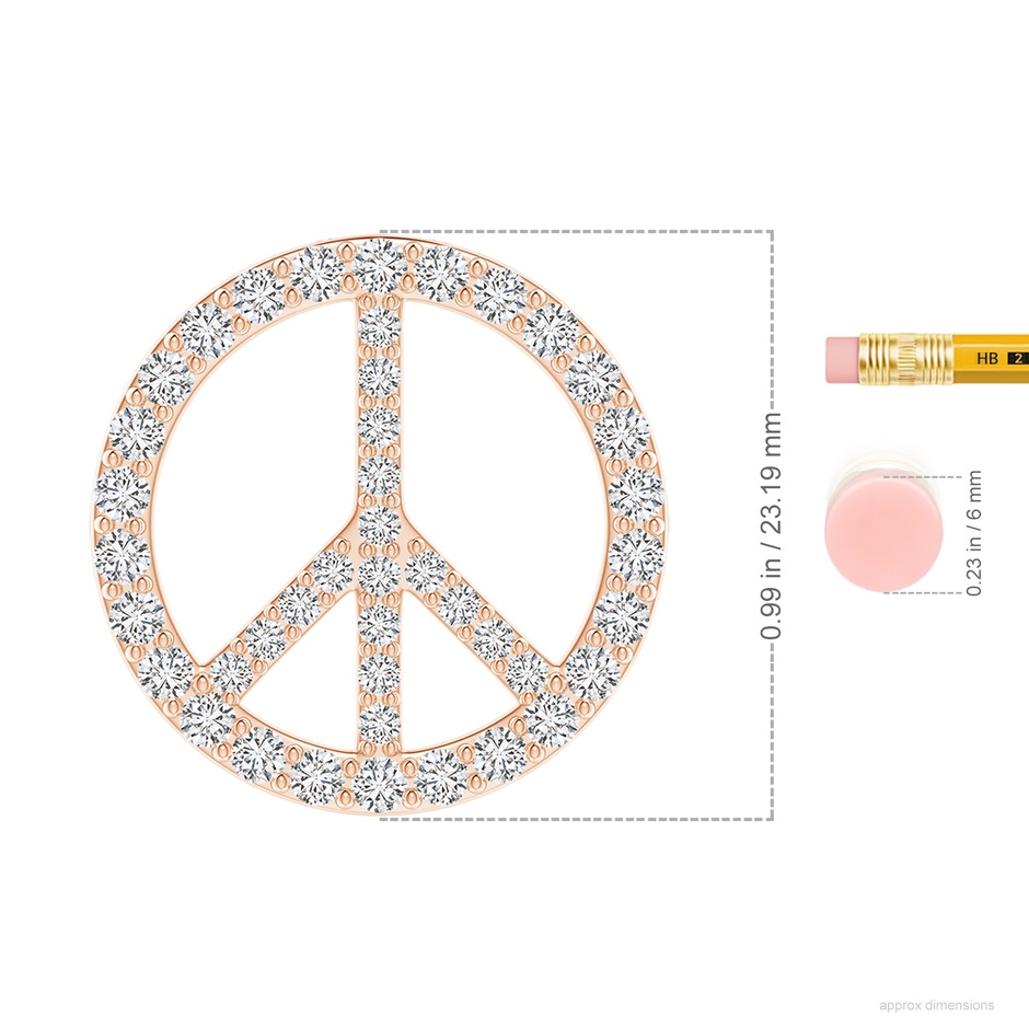2.2mm HSI2 Prong-Set Diamond Peace Sign Pendant in Rose Gold ruler