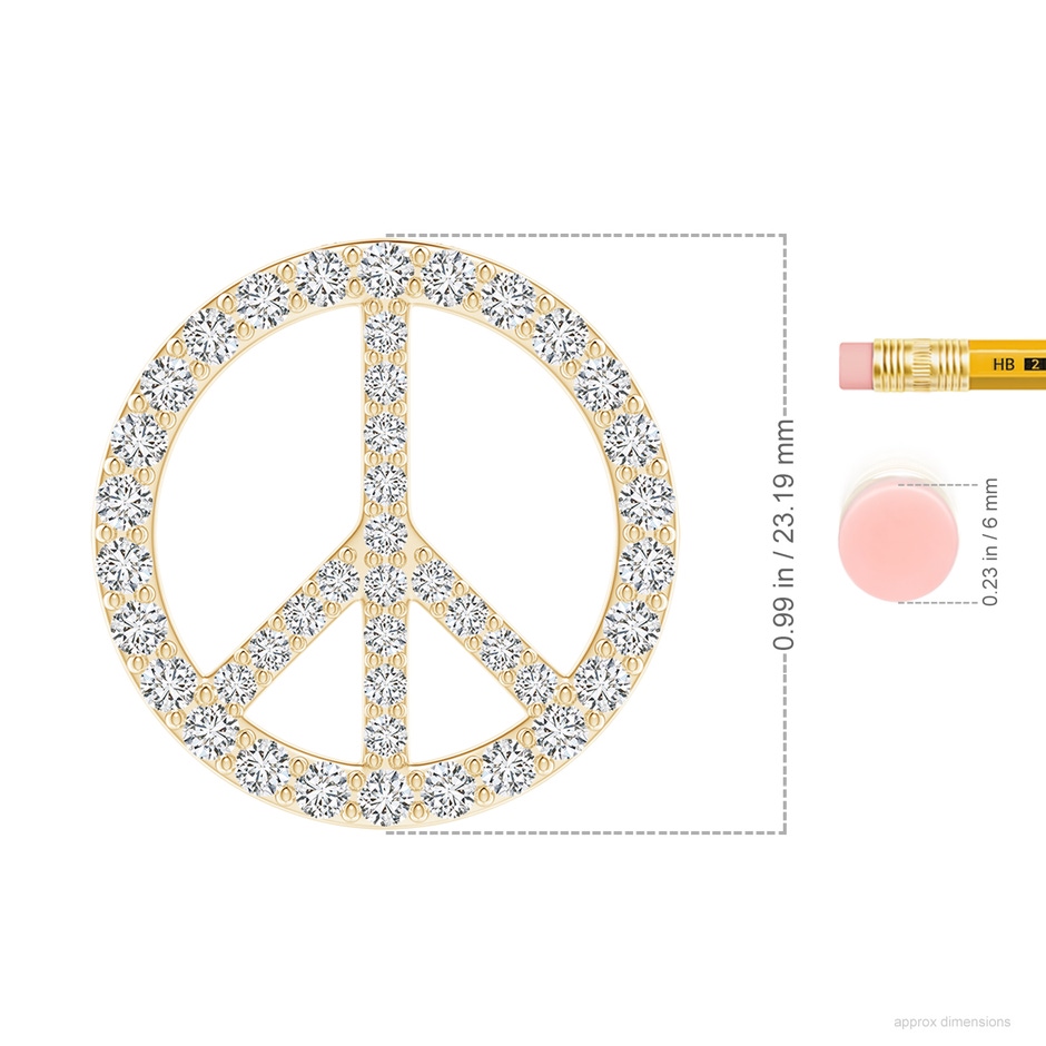 2.2mm HSI2 Prong-Set Diamond Peace Sign Pendant in Yellow Gold ruler