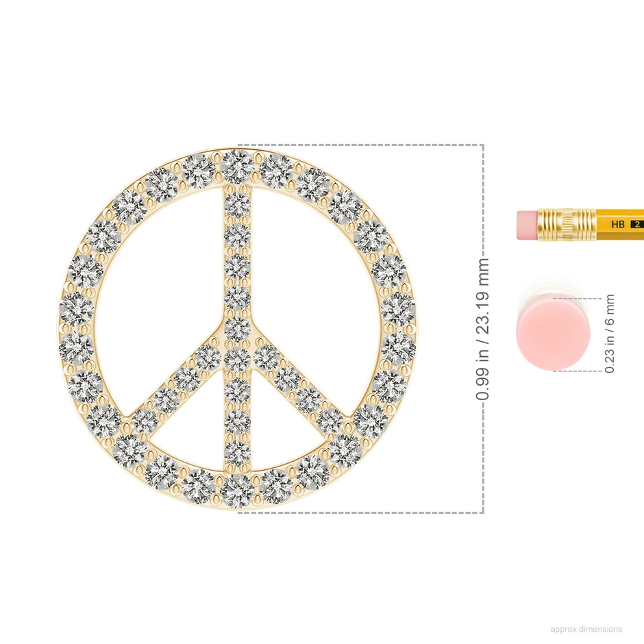 2.2mm KI3 Prong-Set Diamond Peace Sign Pendant in Yellow Gold ruler