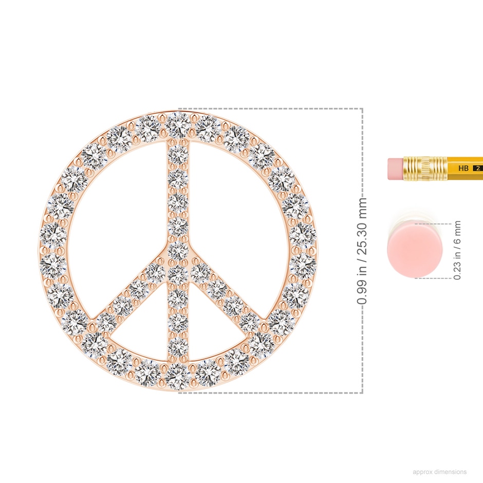2.4mm IJI1I2 Prong-Set Diamond Peace Sign Pendant in 18K Rose Gold ruler