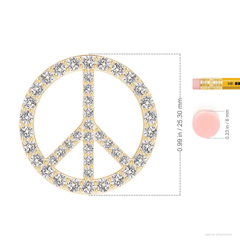 2.4mm IJI1I2 Prong-Set Diamond Peace Sign Pendant in Yellow Gold ruler