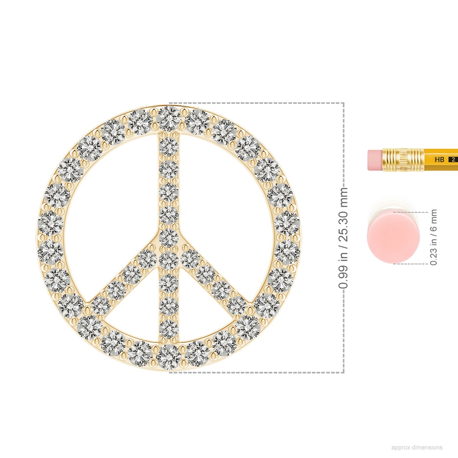2.4mm KI3 Prong-Set Diamond Peace Sign Pendant in 18K Yellow Gold ruler