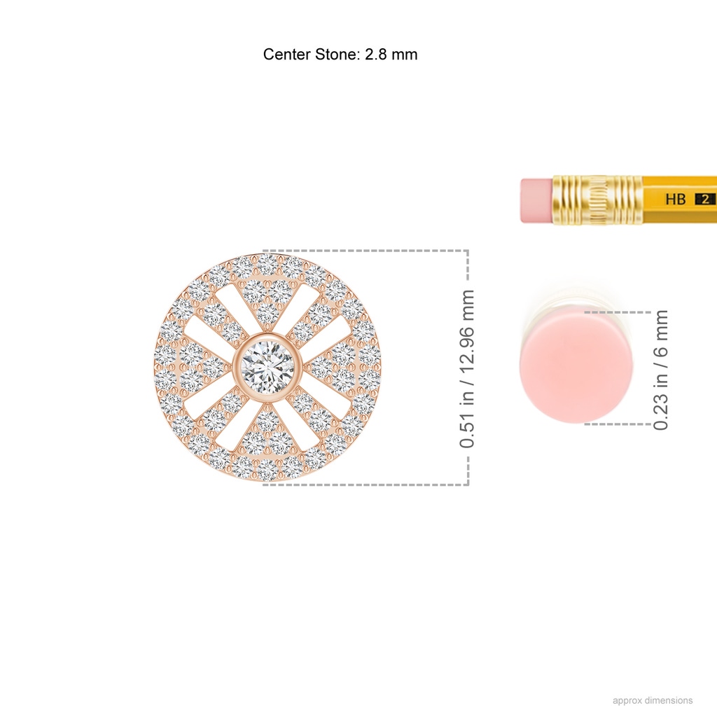 2.8mm HSI2 Round Diamond Wheel Of Life Pendant in Rose Gold Ruler