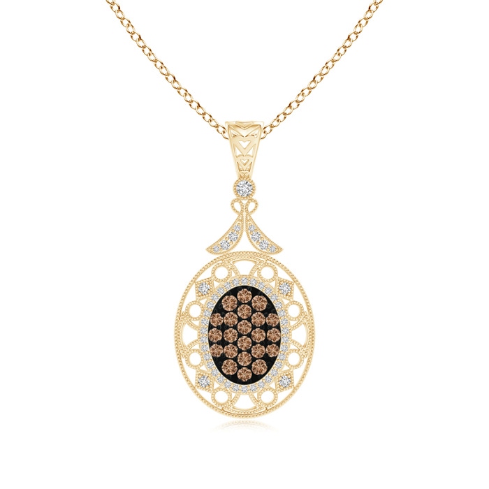 2.1mm AAA Vintage Style Coffee Diamond Clustre Pendant with Milgrain in Yellow Gold