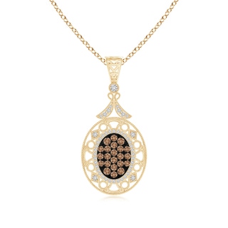 2.1mm AAA Vintage Style Coffee Diamond Clustre Pendant with Milgrain in Yellow Gold