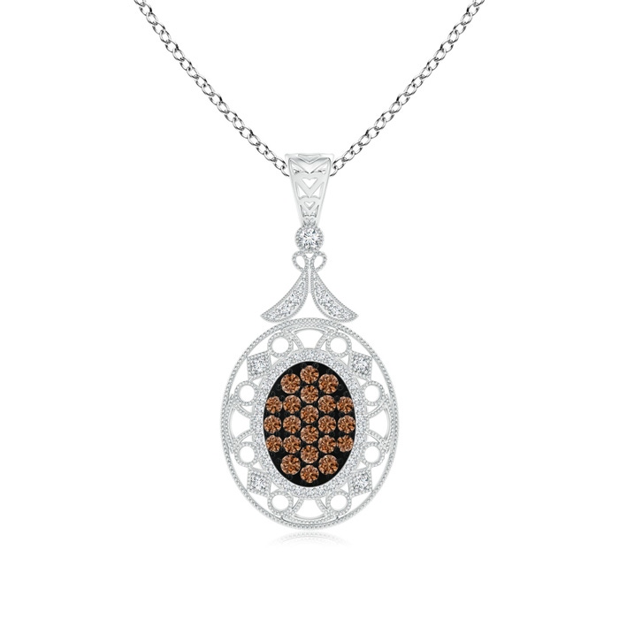 2.1mm AAAA Vintage Style Coffee Diamond Clustre Pendant with Milgrain in White Gold