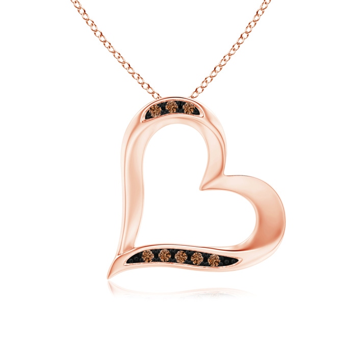 1mm AAAA Pavé-Set Coffee Diamond Tilted Heart Pendant in Rose Gold