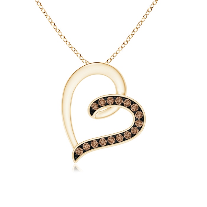 1.1mm AAA Pavé-Set Coffee Diamond Tilted Loop Heart Pendant in Yellow Gold 