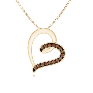 1.1mm AAAA Pavé-Set Coffee Diamond Tilted Loop Heart Pendant in Yellow Gold