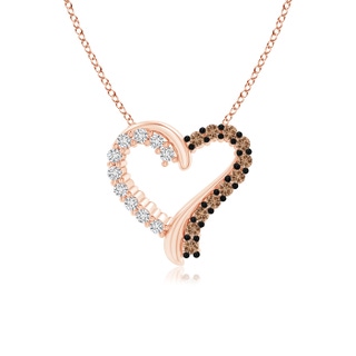 1mm AAA Prong-Set White and Coffee Diamond Heart Pendant in Rose Gold