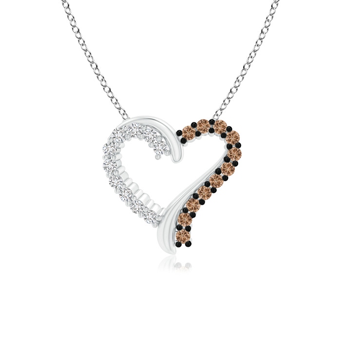 1mm AAA Prong-Set White and Coffee Diamond Heart Pendant in White Gold