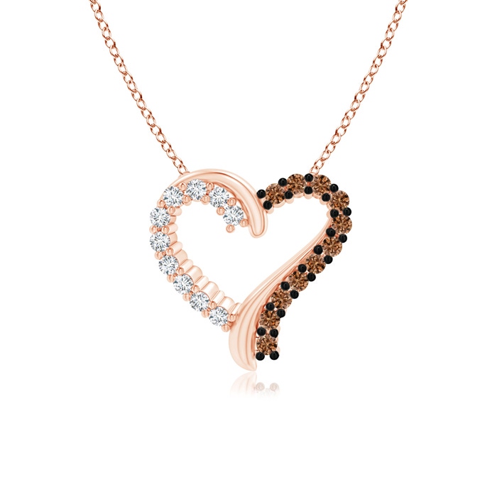 1mm AAAA Prong-Set White and Coffee Diamond Heart Pendant in Rose Gold