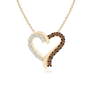 1mm AAAA Prong-Set White and Coffee Diamond Heart Pendant in Yellow Gold
