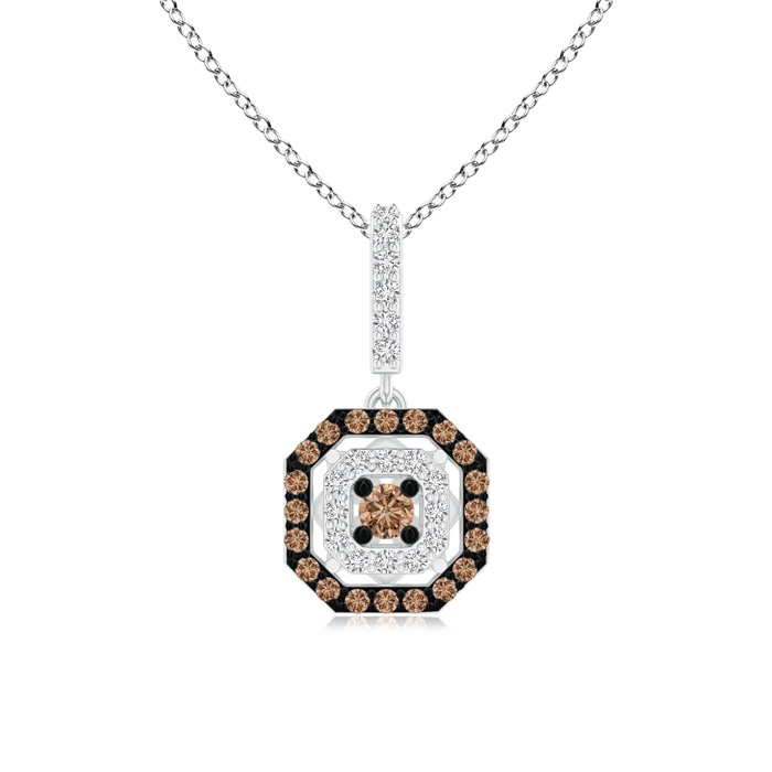 2mm AAA Coffee and White Diamond Octagon Halo Pendant in White Gold