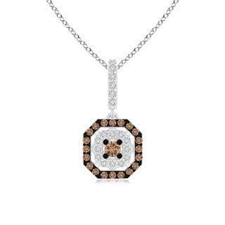2mm AAA Coffee and White Diamond Octagon Halo Pendant in White Gold