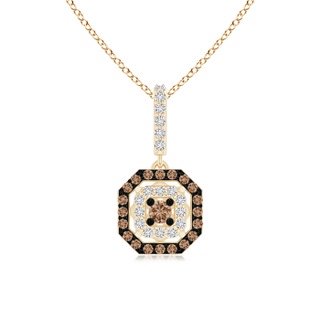 2mm AAA Coffee and White Diamond Octagon Halo Pendant in Yellow Gold