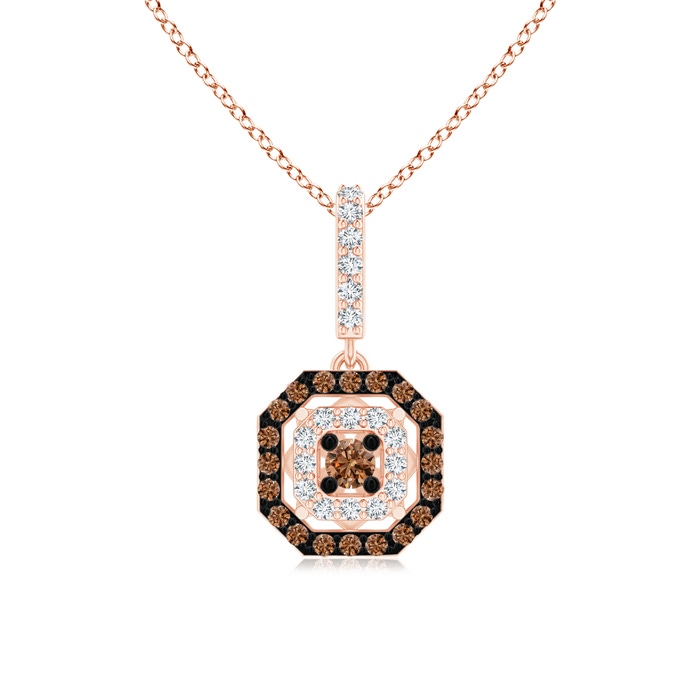 2mm AAAA Coffee and White Diamond Octagon Halo Pendant in Rose Gold