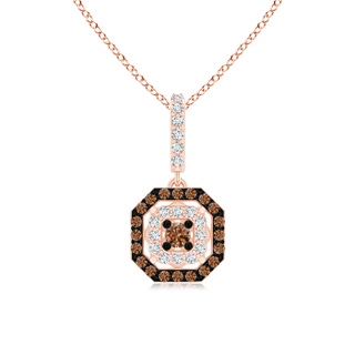 2mm AAAA Coffee and White Diamond Octagon Halo Pendant in Rose Gold