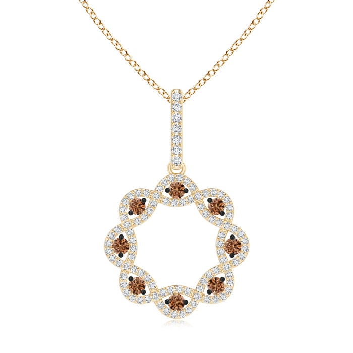 2.1mm AAAA Infinity Inspired Coffee Diamond Open Circle Pendant in Yellow Gold