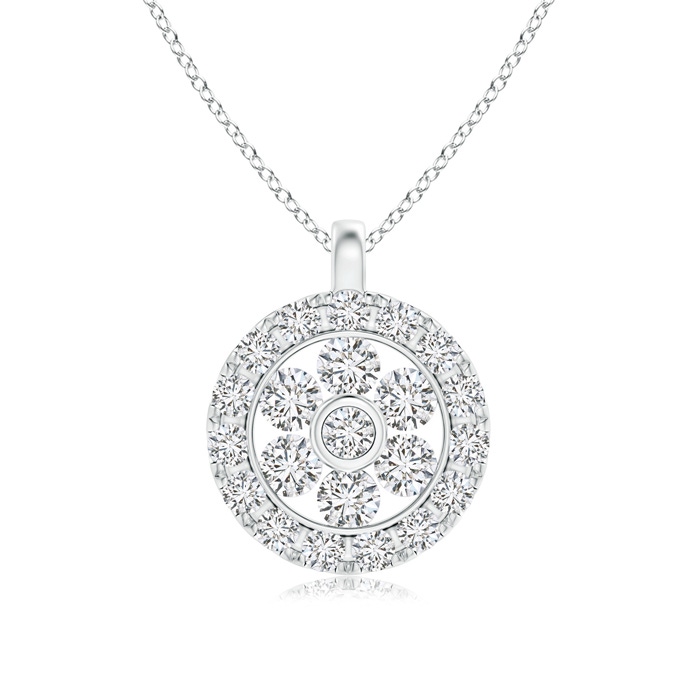 1.5mm HSI2 Channel-Set Diamond Clustre Halo Pendant in White Gold 