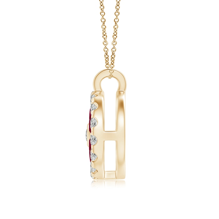 1.5mm A Channel-Set Ruby Flower Pendant with Diamond Halo in Yellow Gold product image