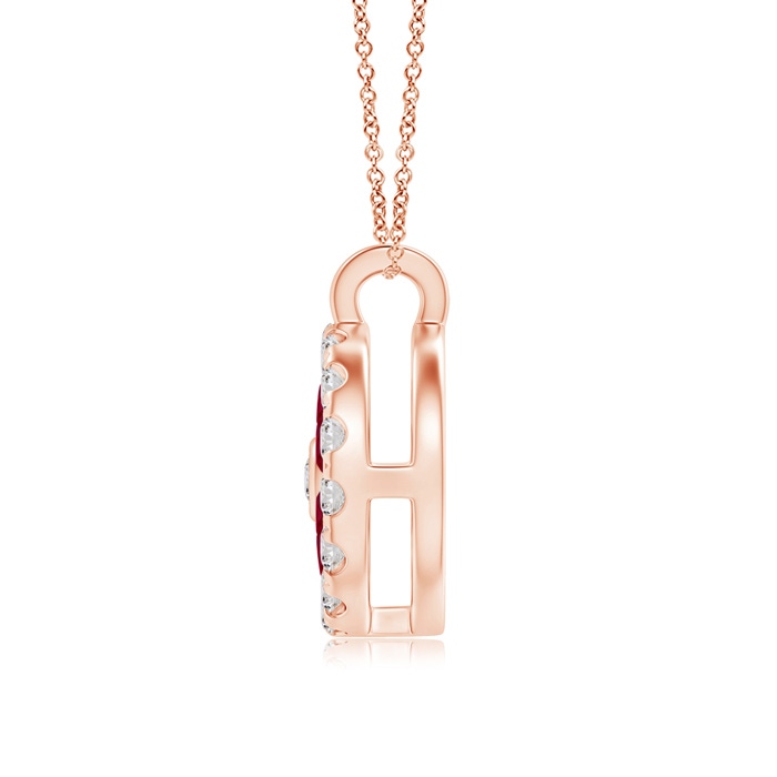 1.5mm AA Channel-Set Ruby Flower Pendant with Diamond Halo in 9K Rose Gold product image
