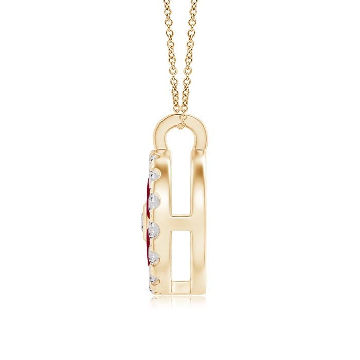1.5mm AA Channel-Set Ruby Flower Pendant with Diamond Halo in Yellow Gold product image