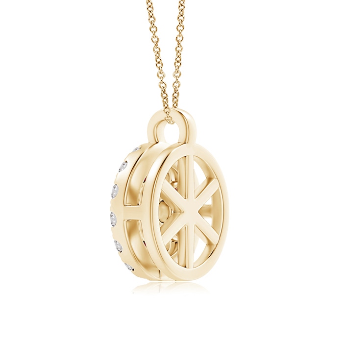 1.5mm AA Channel-Set Ruby Flower Pendant with Diamond Halo in Yellow Gold product image