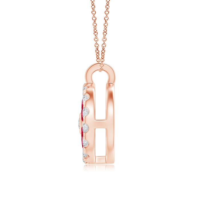 1.5mm AAA Channel-Set Ruby Flower Pendant with Diamond Halo in Rose Gold product image