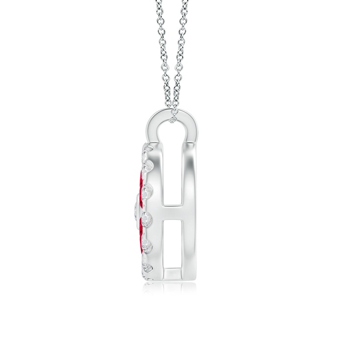 1.5mm AAA Channel-Set Ruby Flower Pendant with Diamond Halo in White Gold product image