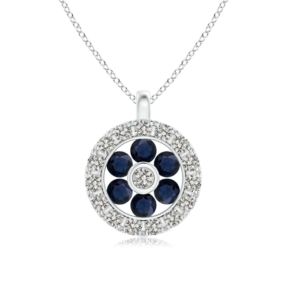 1.5mm A Channel-Set Sapphire Flower Pendant with Diamond Halo in 18K White Gold 