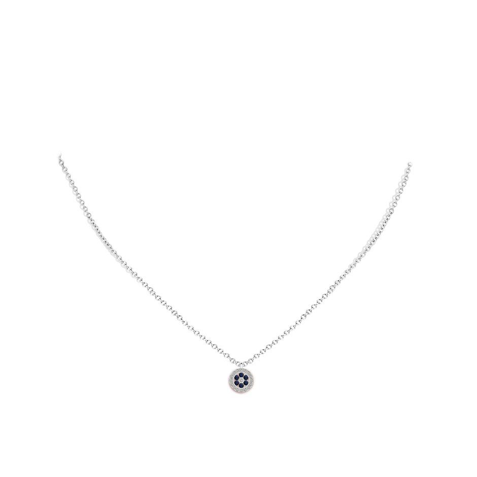 1.5mm A Channel-Set Sapphire Flower Pendant with Diamond Halo in 18K White Gold pen