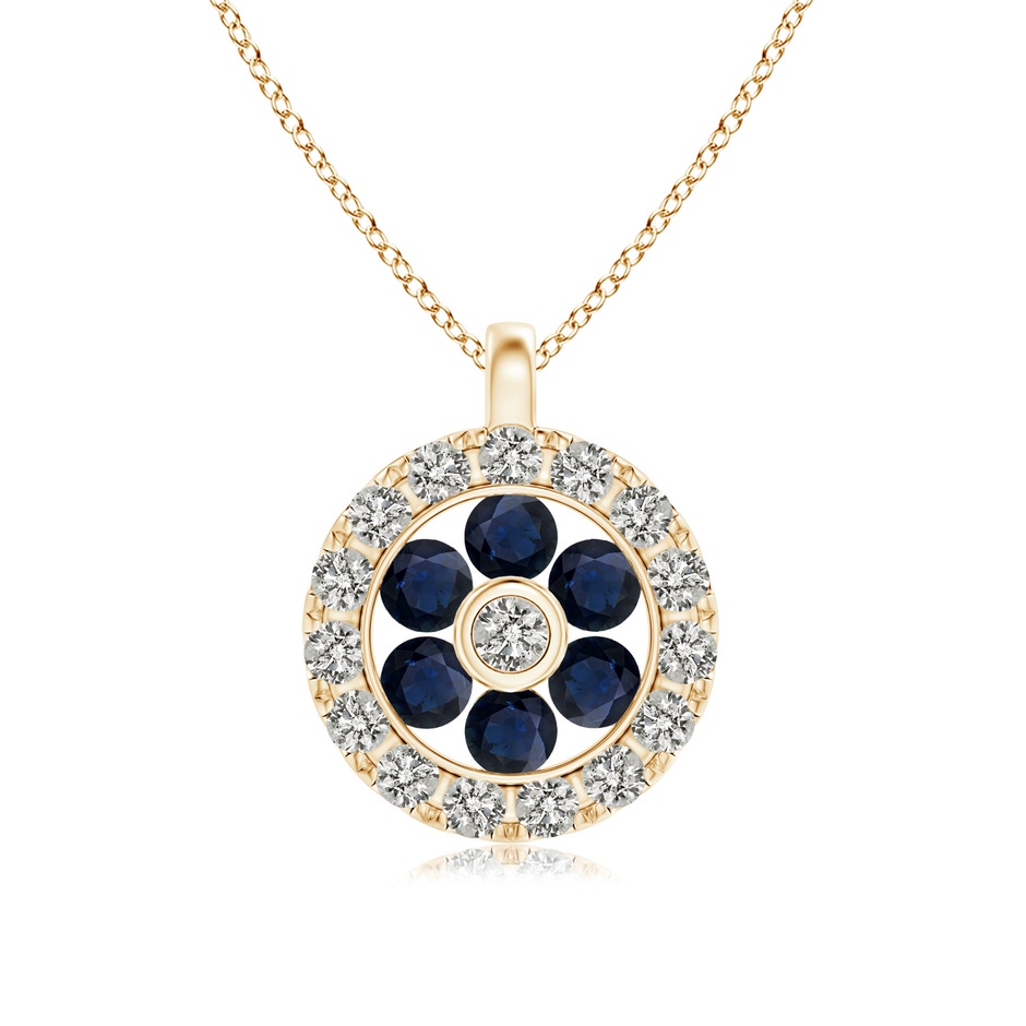 1.5mm A Channel-Set Sapphire Flower Pendant with Diamond Halo in 18K Yellow Gold 