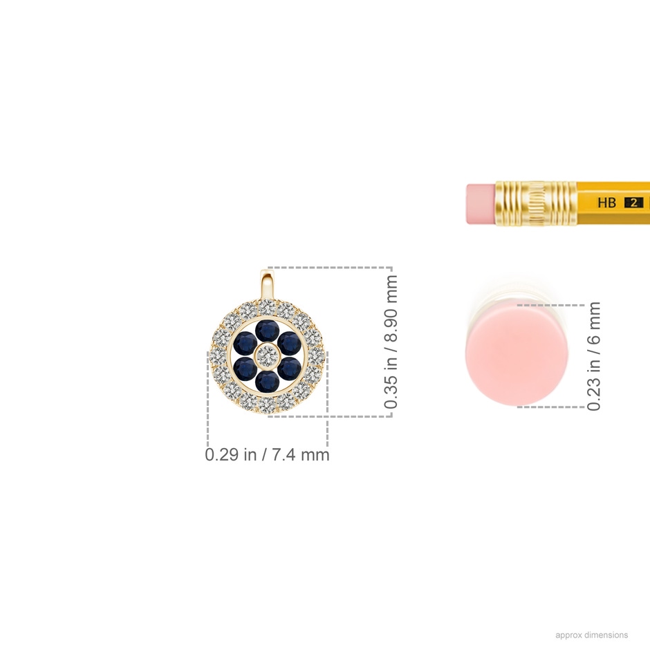 1.5mm A Channel-Set Sapphire Flower Pendant with Diamond Halo in 18K Yellow Gold ruler
